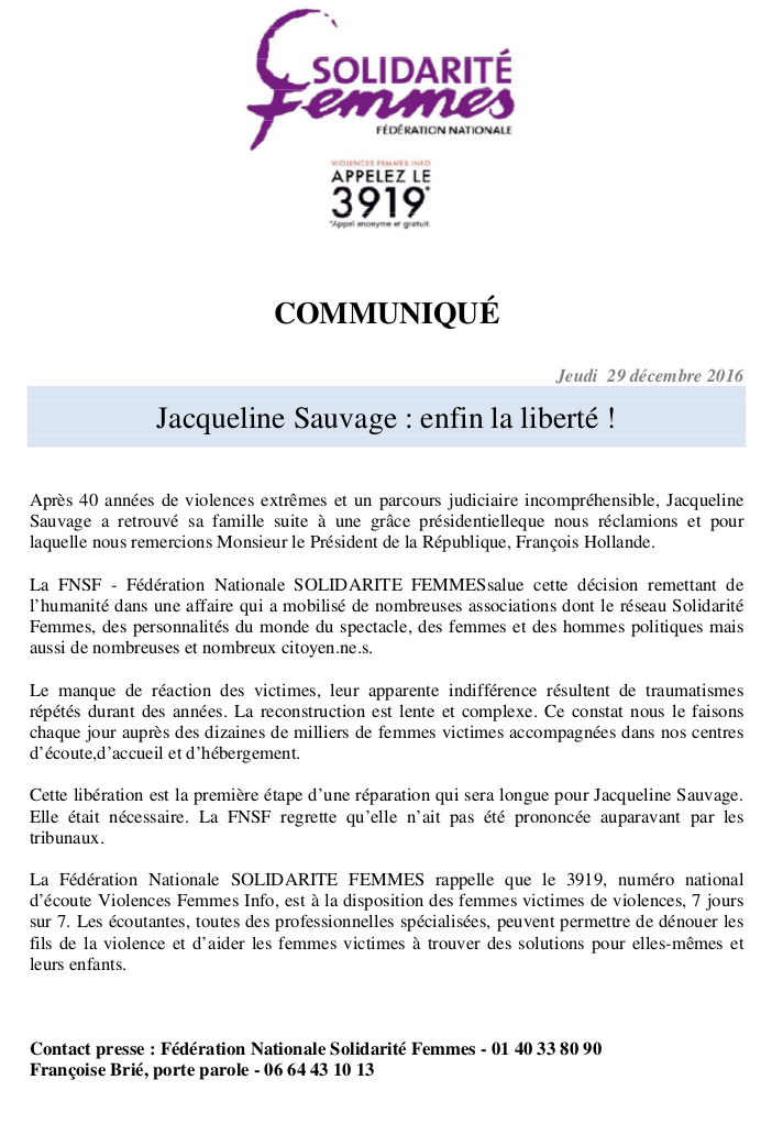 CP FNSF libération J Sauvage 12 2016